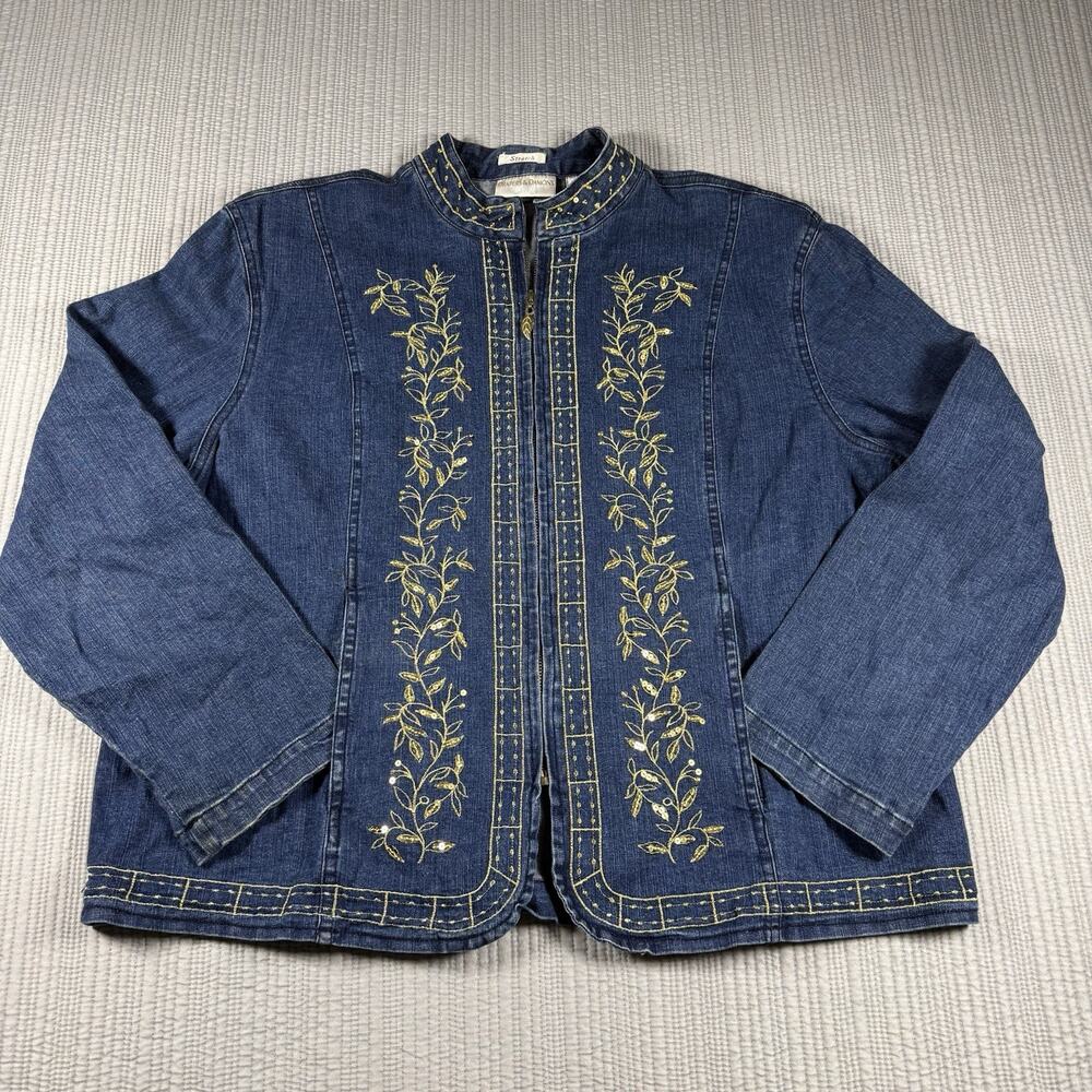 Drapers & Damon's Jean Jacket Women’s PL Embroidered Gold Sequins Wearable Art
